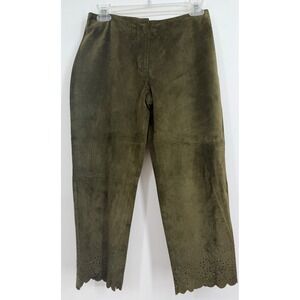 VTG Express World Brand Women Suede Capri Scallop Hem Pant Sz 1/2 Whimsigoth Y2K